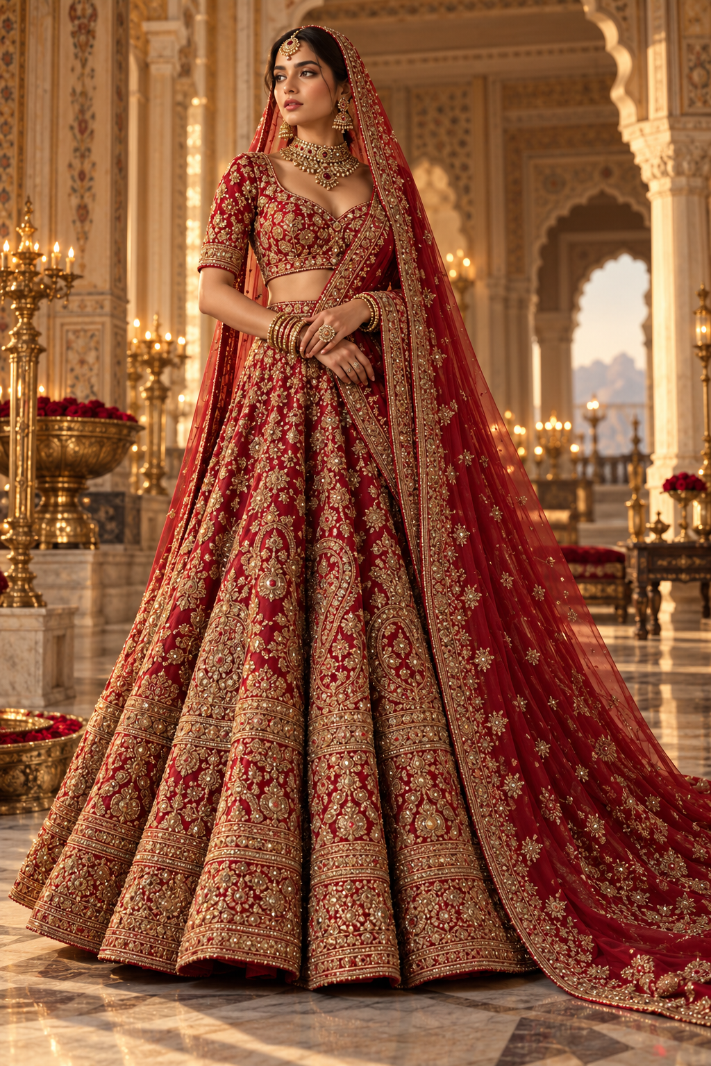 Heirloom lehenga in a heritage palace setting